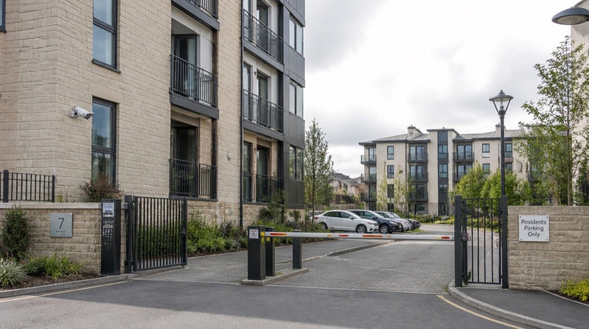 Secure controlled-access entrance at a residential development in Aberdeen