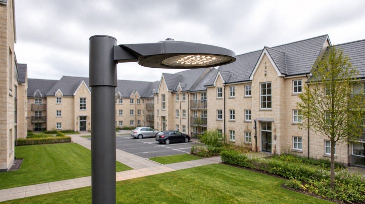 LED street lighting installed across a residential development